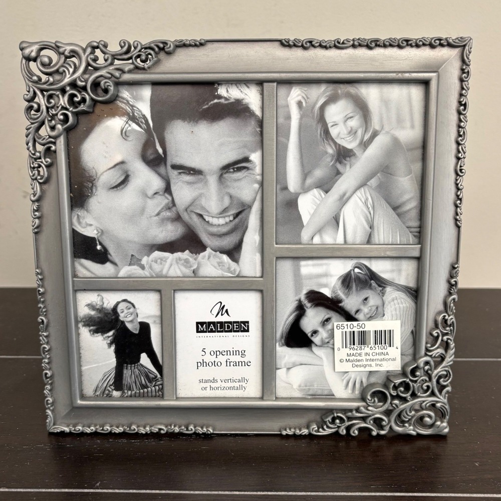 Malden Ornate Pewter 5 Opening Collage Photo Frame | 8x8 | Square | Silver
